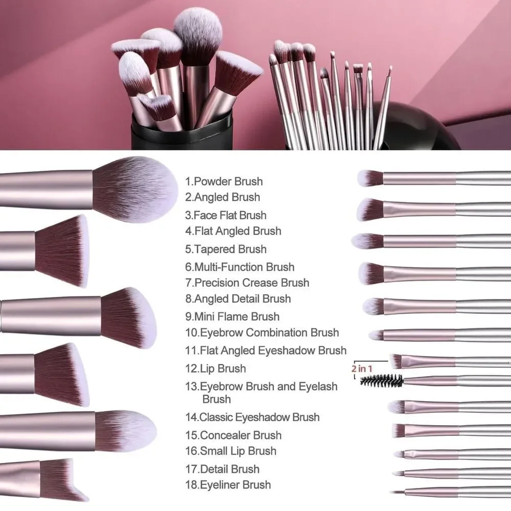 Bs-Mall 18 Pieces Purple Premium Synthetic Makeup Brushes Set With Black Case